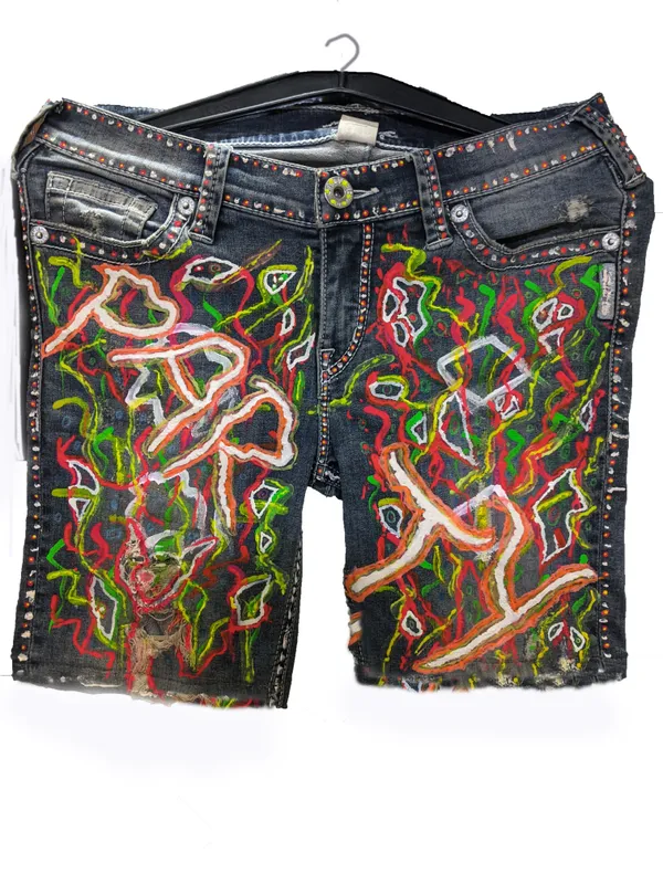 One-Of-Kind_|_INSANE_Hand_Art_|__PARTY_Wear_DENIM_Shorts_|_UV_&_Glow_In_Dark__Reactive