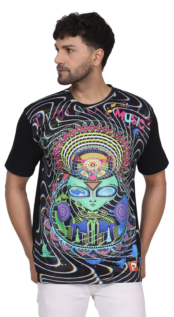 DJ_TECHNO_ALIEN_|_UV_Glow_Design_|_UNISEX_T-SHIRT-_210_GSM_|_210_GSM
