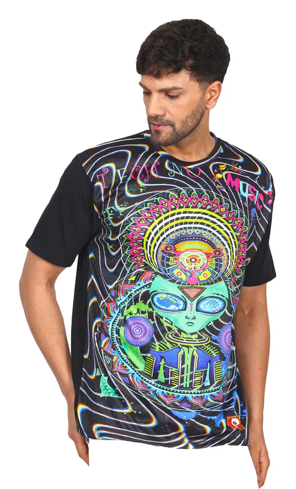 DJ_TECHNO_ALIEN_|_UV_Glow_Design_|_UNISEX_T-SHIRT-_210_GSM_|_210_GSM