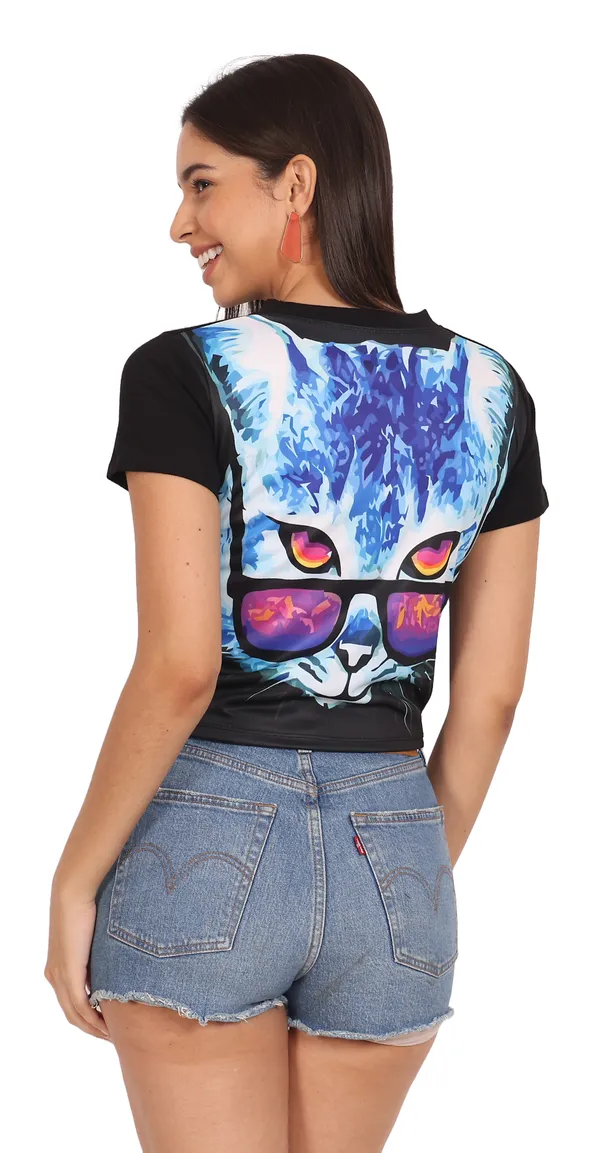 PSY_MEOW_ART_|_UV_Glow_Design_|_CROP_TOP_|_210_GSM