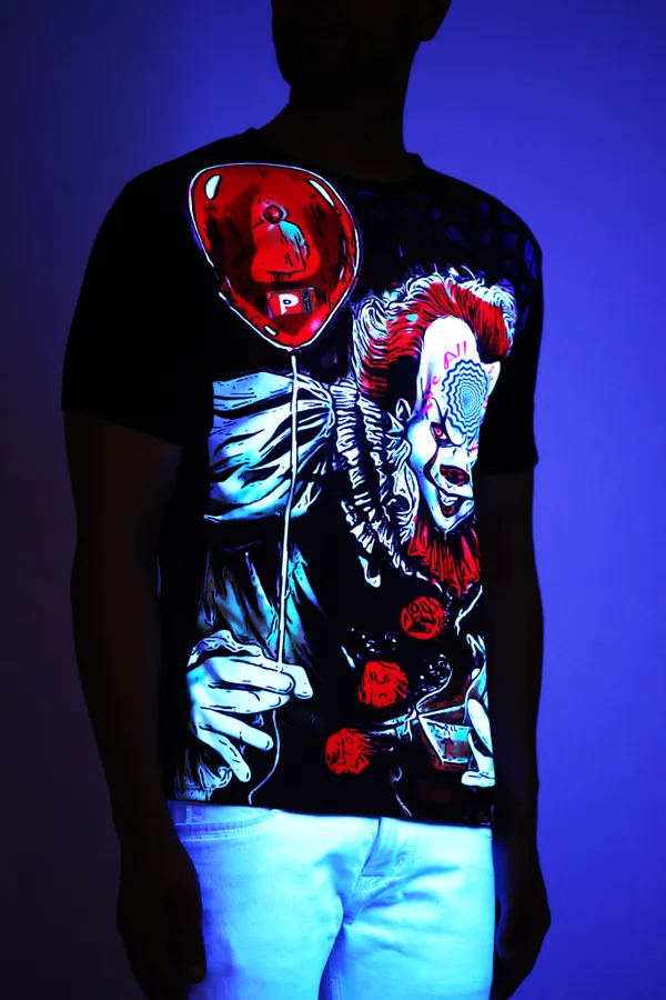 PSY_PENNYWISE_CALLING_|_UV_Reactive_Art_|_Unisex_T-SHIRT_Dry_Fit_Micro_&_100%_Biowashed_Cotton__|_210_GSM