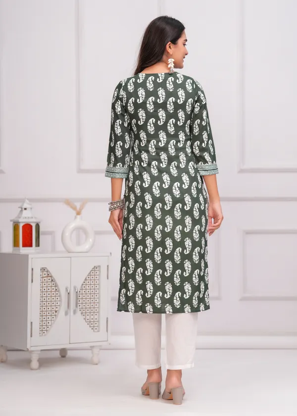 Dark_Green_Viscose_Rayon_Printed_Straight_Kurta_For_Women