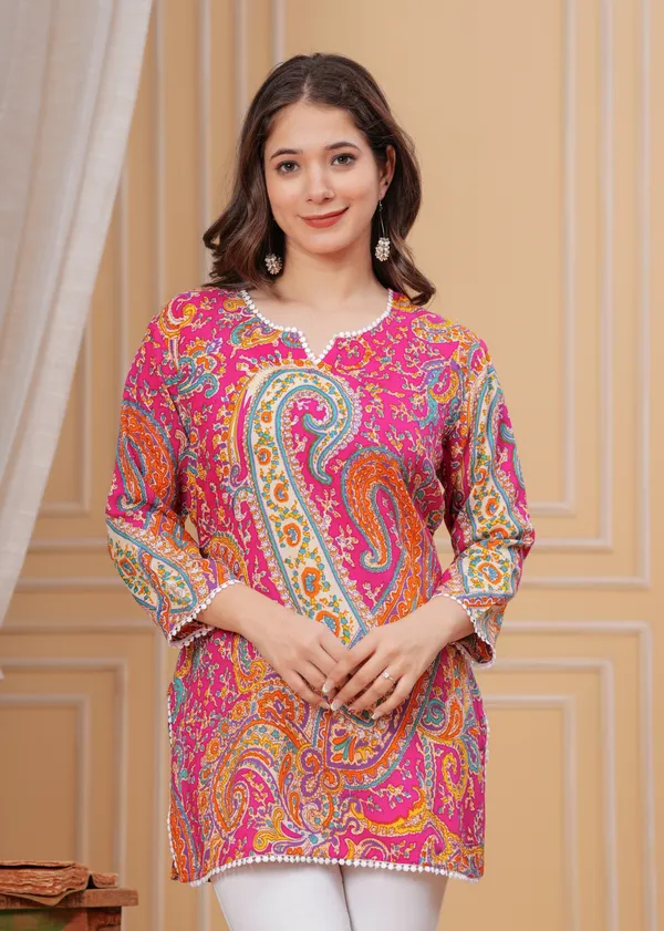 Pink_Cotton_Rayon_Floral_Print_Straight_Kurta_For_Women