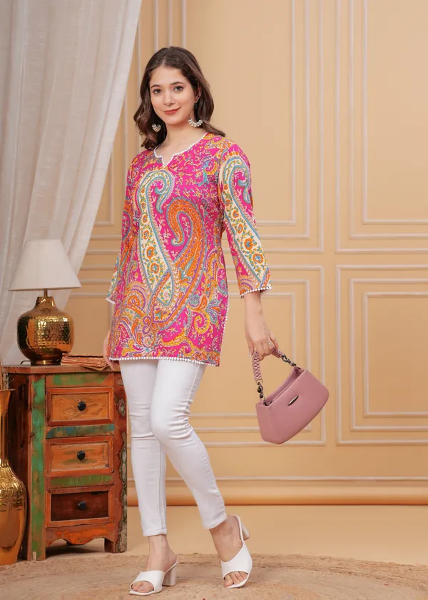 Pink_Cotton_Rayon_Floral_Print_Straight_Kurta_For_Women