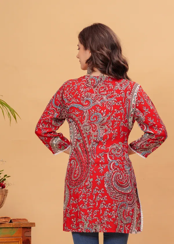 Red_Cotton_Rayon_Floral_Print_Straight_Kurta_For_Women