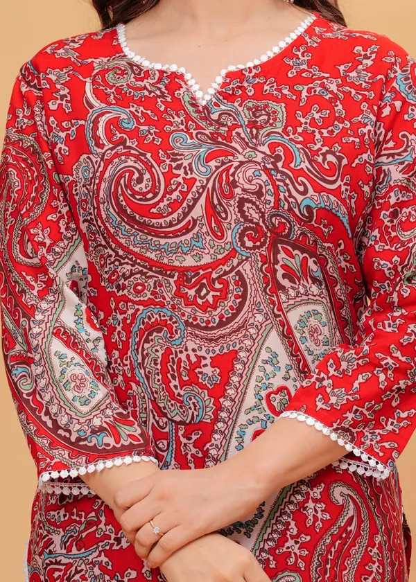 Red_Cotton_Rayon_Floral_Print_Straight_Kurta_For_Women