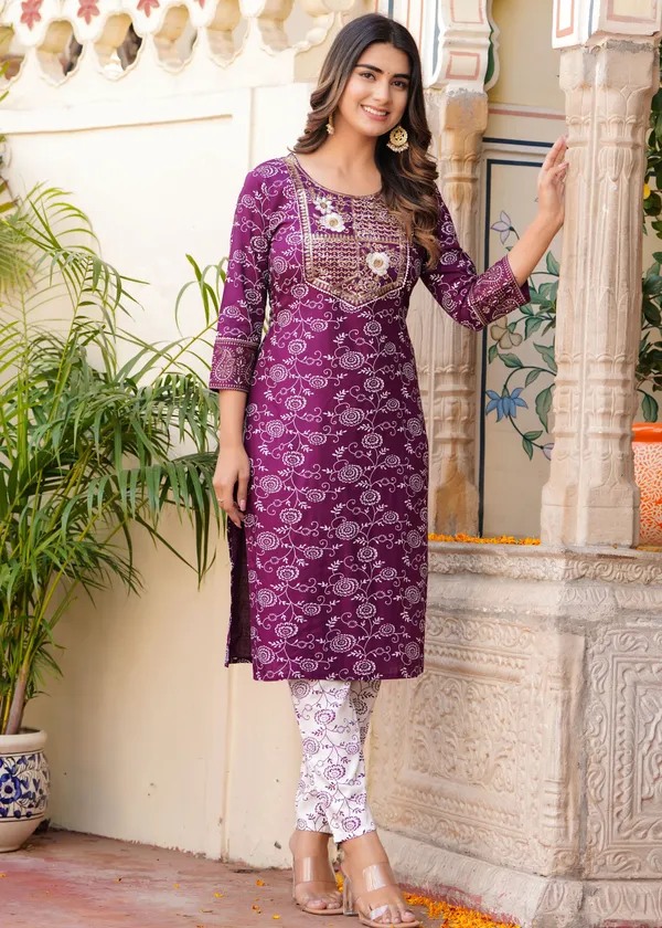 Multicolor_Cotton_Rayon_Kurta_&_Pant_Set_For_Women