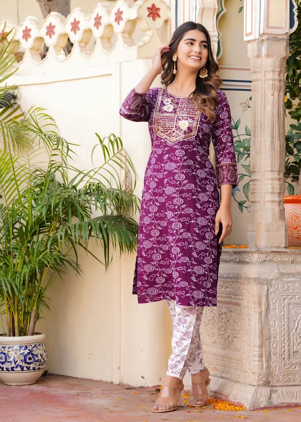 Multicolor_Cotton_Rayon_Kurta_&_Pant_Set_For_Women
