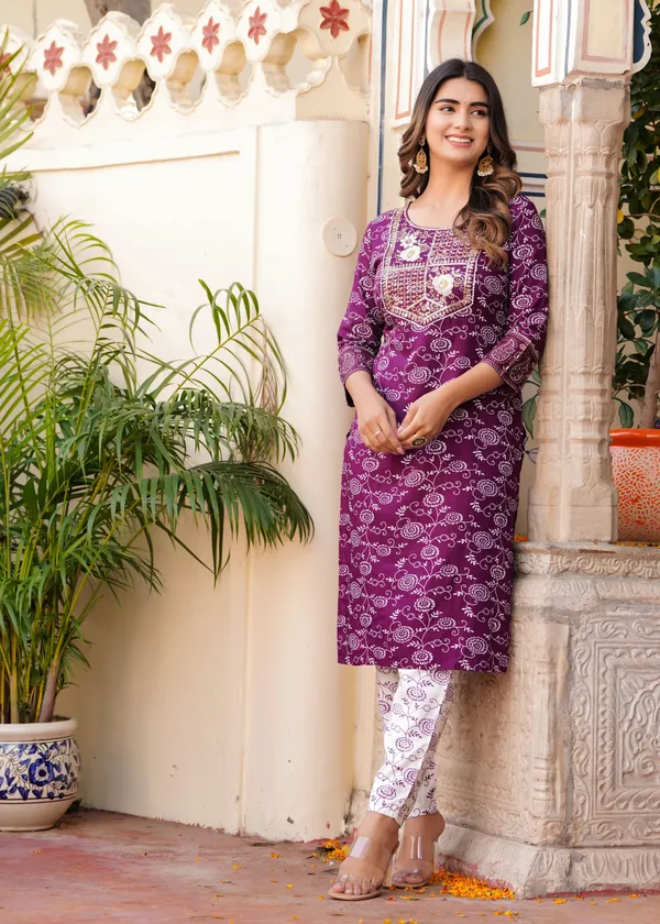 Multicolor_Cotton_Rayon_Kurta_&_Pant_Set_For_Women