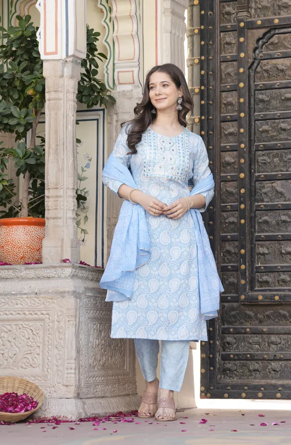 Light_Blue_Cotton_Rayon_Kurta_&_Pant_With_Dupatta_Set_For_Women