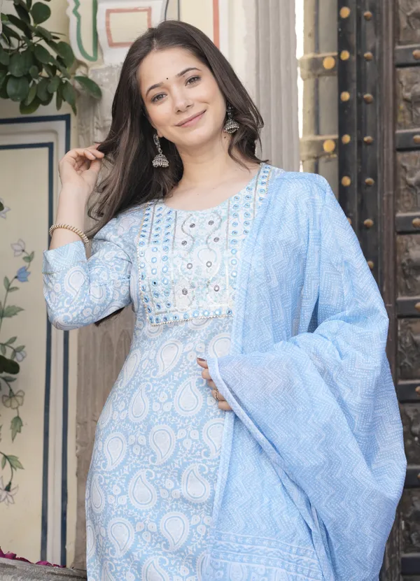Light_Blue_Cotton_Rayon_Kurta_&_Pant_With_Dupatta_Set_For_Women
