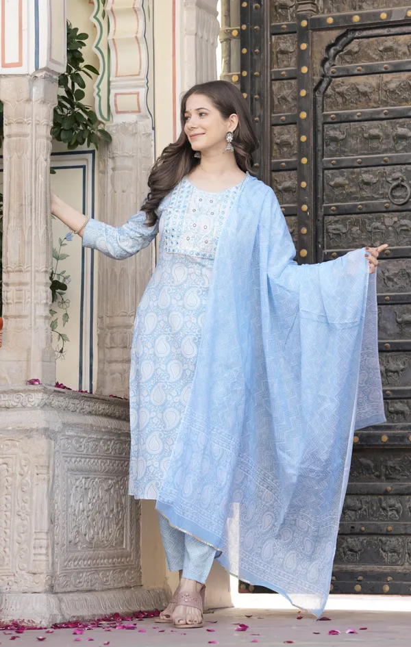Light_Blue_Cotton_Rayon_Kurta_&_Pant_With_Dupatta_Set_For_Women