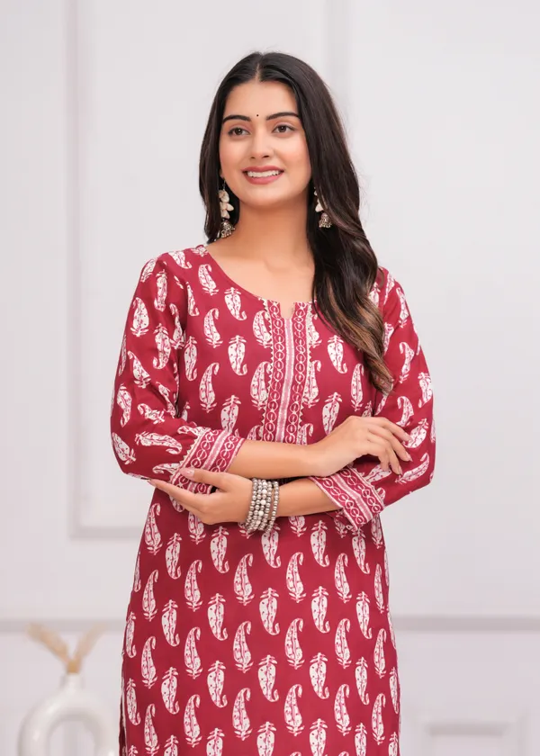 Red_&_White_Cotton_Rayon_Block_Printed_Straight_Kurta_For_Women