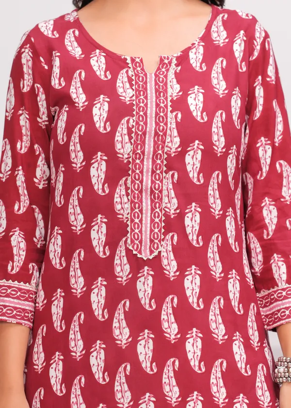 Red_&_White_Cotton_Rayon_Block_Printed_Straight_Kurta_For_Women