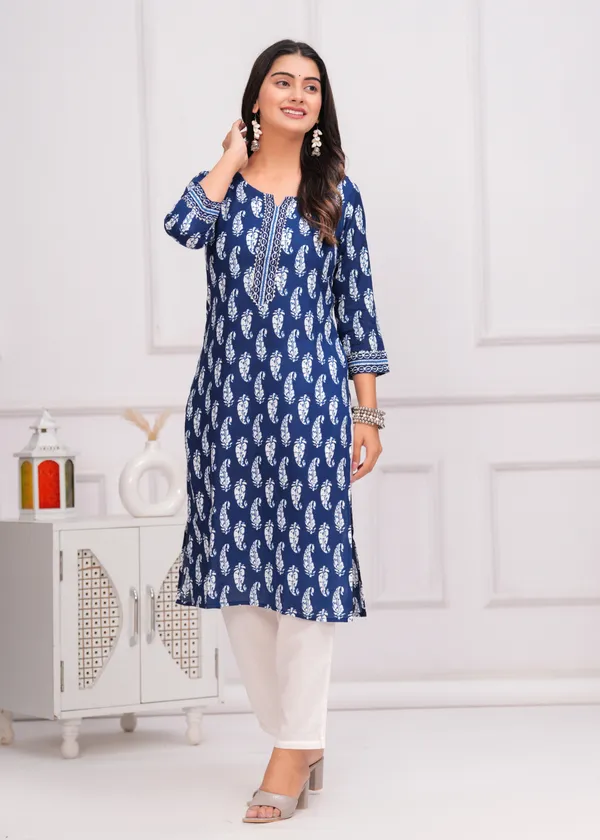 Dark_Blue_Viscose_Rayon_Printed_Straight_Kurta_For_Women