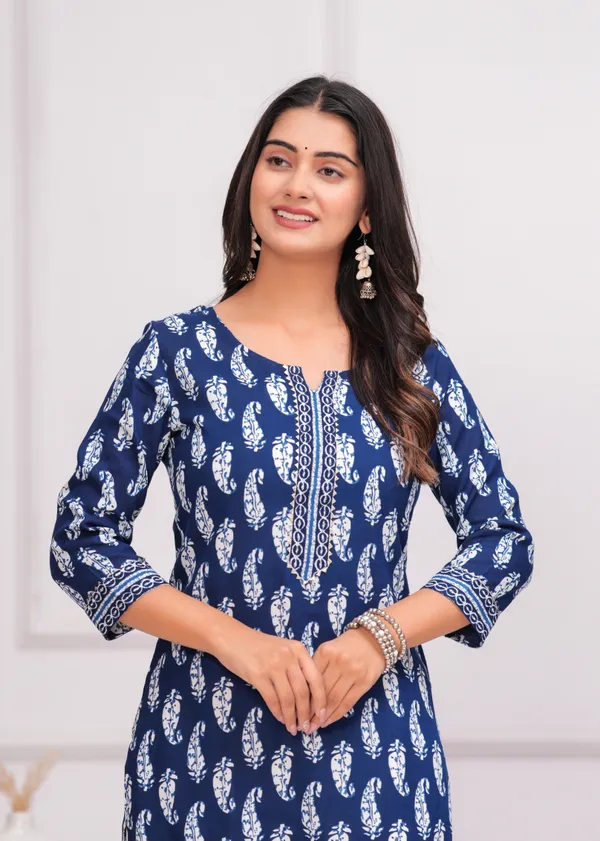 Dark_Blue_Viscose_Rayon_Printed_Straight_Kurta_For_Women