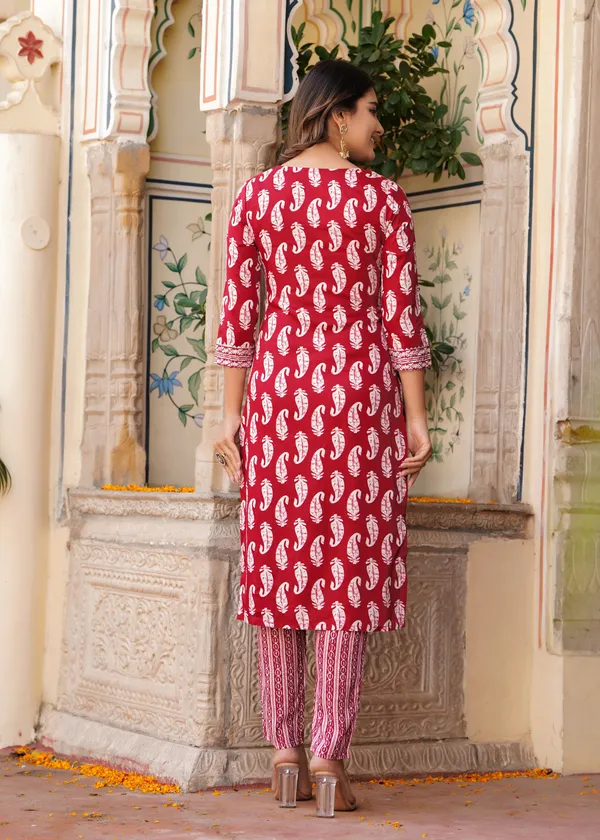 Maroon_Cotton_Rayon_Kurta_&_Pant_Set_For_Women