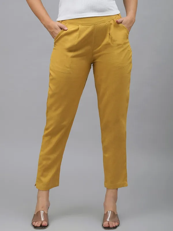 Yellow_Cotton_Regular_Fit_Trouser_For_Women
