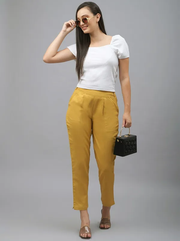 Yellow_Cotton_Regular_Fit_Trouser_For_Women