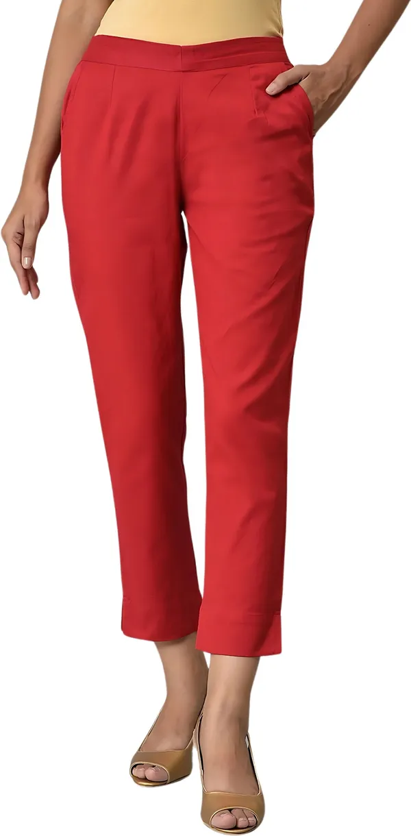 Red_Cotton_Regular_Fit_Trouser_For_Women