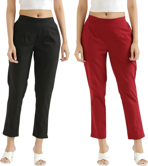 Maroon_&_Black_Cotton_Regular_Fit_Trouser_For_Women_Combo_Set_(Pack_Of_2)