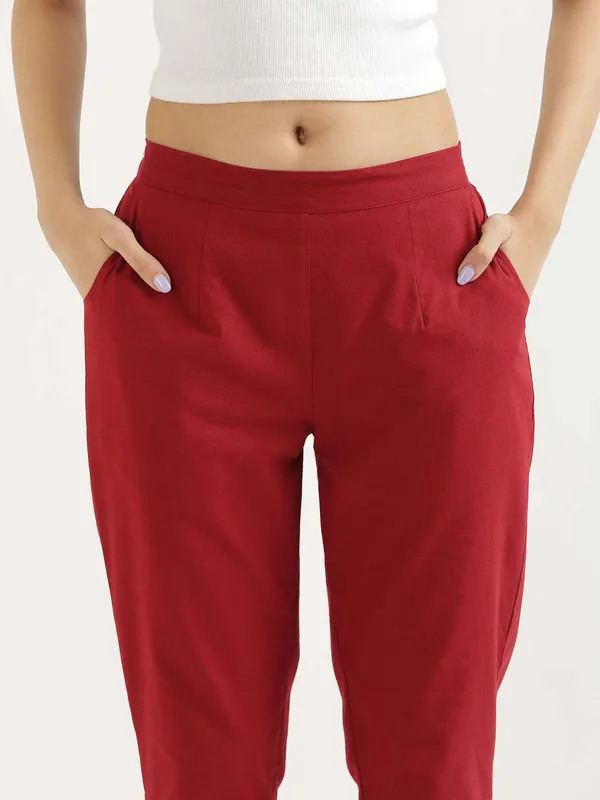 Maroon_&_Black_Cotton_Regular_Fit_Trouser_For_Women_Combo_Set_(Pack_Of_2)