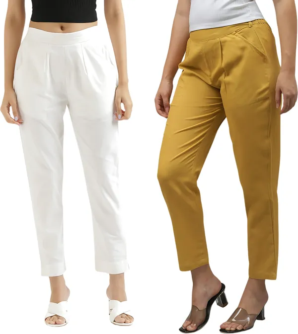 Yellow_&_White_Cotton_Regular_Fit_Trouser_For_Women_Combo_Set_(Pack_Of_2)