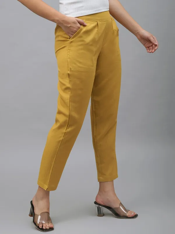 Yellow_&_White_Cotton_Regular_Fit_Trouser_For_Women_Combo_Set_(Pack_Of_2)