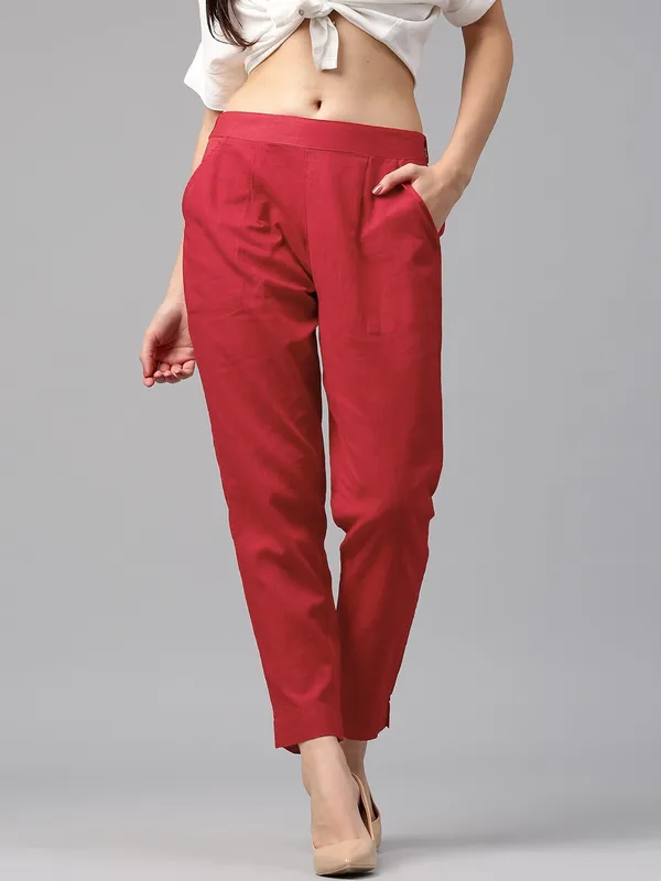 Red_&_Black_Cotton_Regular_Fit_Trouser_For_Women_Combo_Set_(Pack_Of_2)