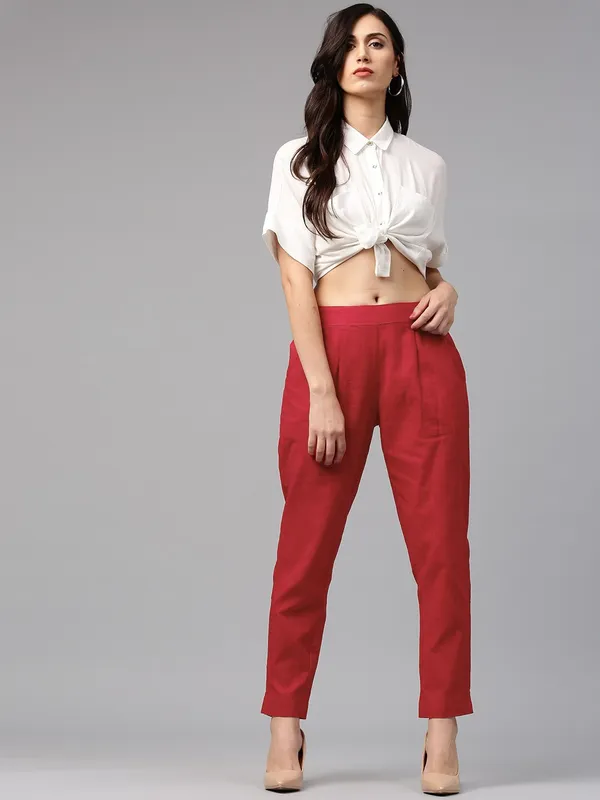 Red_&_Black_Cotton_Regular_Fit_Trouser_For_Women_Combo_Set_(Pack_Of_2)