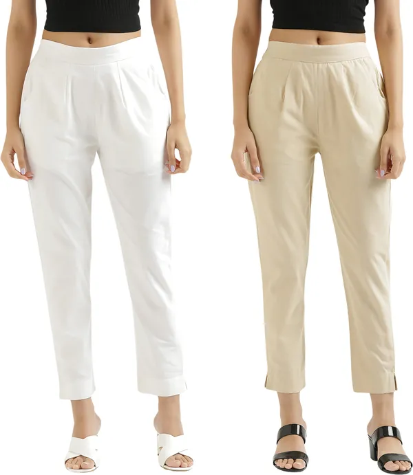 Beige_&_White_Cotton_Regular_Fit_Trouser_For_Women_Combo_Set_(Pack_Of_2)