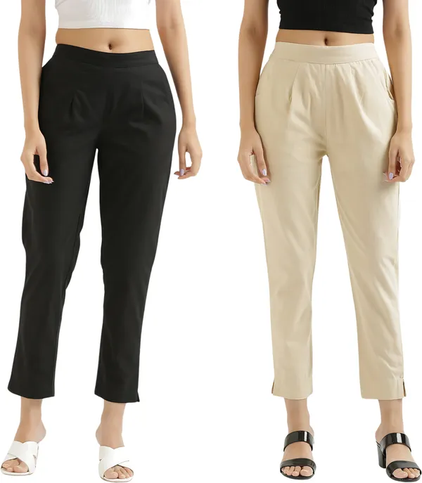 Beige_&_Black_Cotton_Regular_Fit_Trouser_For_Women_Combo_Set_(Pack_Of_2)