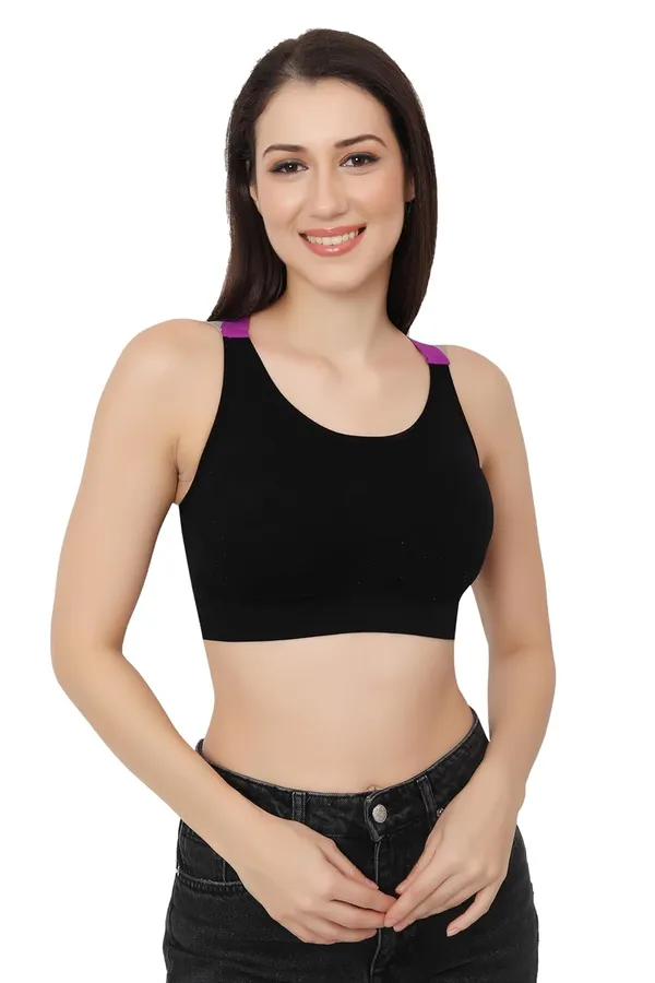 Purple_+Black_Dual_Tone_Padded_Full_Coverage_Quick_Dry_Shockproof_Racerback_Sports_Bra_With_Removable_Pads_Size_For_Women