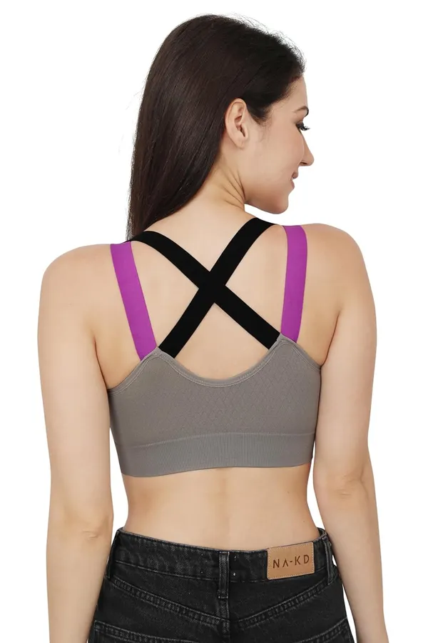 Grey+Purple_Dual_Tone_Padded_Full_Coverage_Quick_Dry_Shockproof_Racerback_Sports_Bra_With_Removable_Pads_Size_For_Women