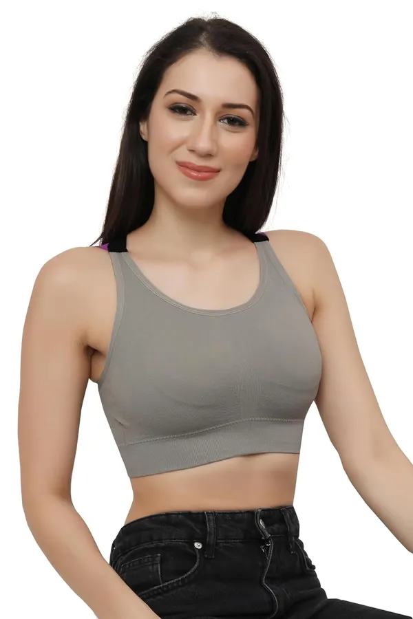 Grey+Purple_Dual_Tone_Padded_Full_Coverage_Quick_Dry_Shockproof_Racerback_Sports_Bra_With_Removable_Pads_Size_For_Women
