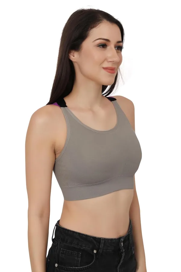 Grey+Purple_Dual_Tone_Padded_Full_Coverage_Quick_Dry_Shockproof_Racerback_Sports_Bra_With_Removable_Pads_Size_For_Women