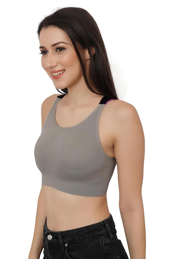 Grey+Purple_Dual_Tone_Padded_Full_Coverage_Quick_Dry_Shockproof_Racerback_Sports_Bra_With_Removable_Pads_Size_For_Women