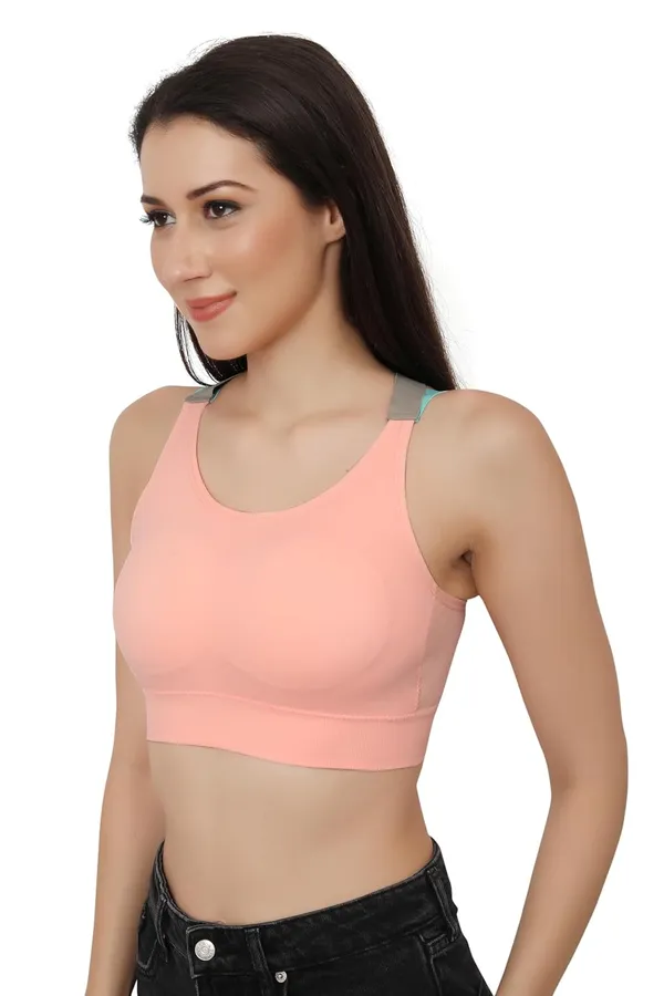 Peach+Blue_Dual_Tone_Padded_Full_Coverage_Quick_Dry_Shockproof_Racerback_Sports_Bra_With_Removable_Pads_Size_For_Women