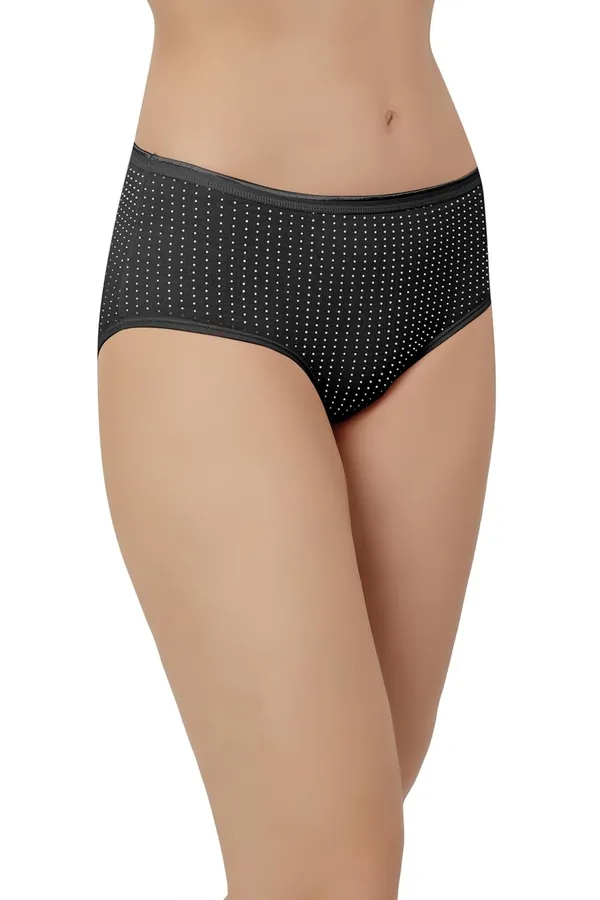 Black_Super_Combed_Cotton_Panty/Hipster_Mid_Waist,_Full_Coverage,_Polka_Dots_Pattern,_Concealed_Waistband,_Stayfresh,Anti-Bacterial_For_Women