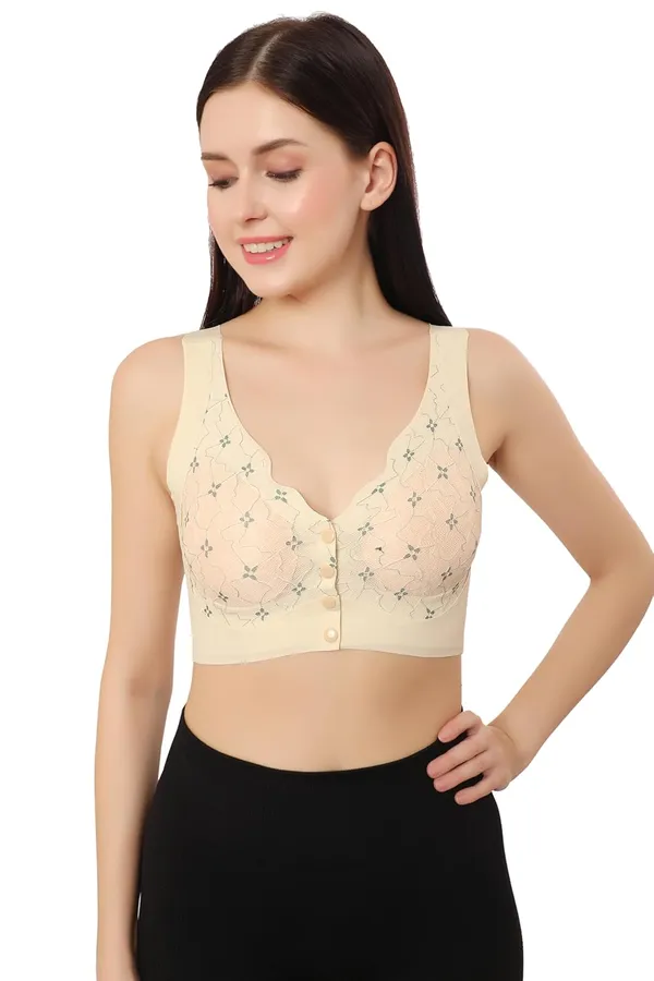 Beige_Front-Button_Lightly_Padded_Lace_Design_Bra_|_Removable_Pads_|_Non-Wired_Full_Coverage_Comfort_For_Women