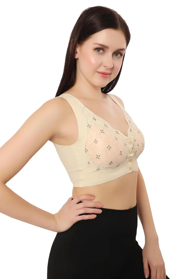 Beige_Front-Button_Lightly_Padded_Lace_Design_Bra_|_Removable_Pads_|_Non-Wired_Full_Coverage_Comfort_For_Women