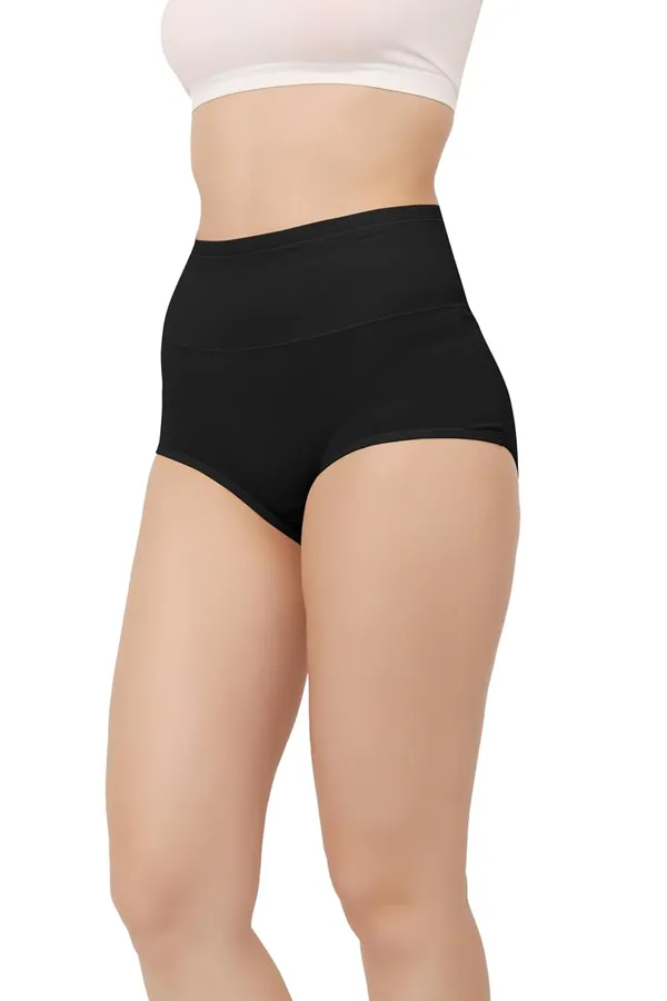 Black_Super_High-Waisted_Organic_Cotton_Underwear_|Comfort_Meets_Style_|_Full_Coverage_Brief_Panty_|_Postpartum,_Home,_Leisure_&_Party_For_Women