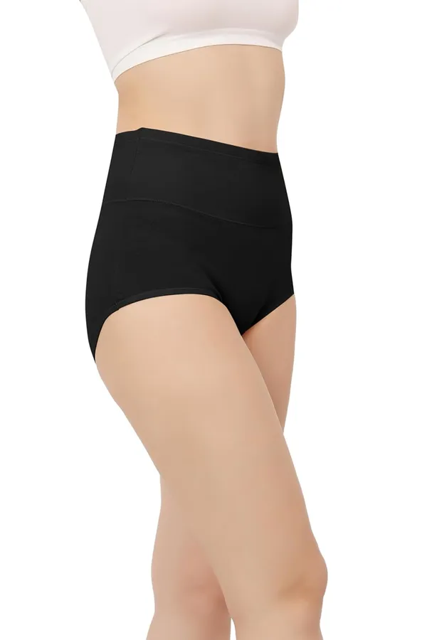 Black_Super_High-Waisted_Organic_Cotton_Underwear_|Comfort_Meets_Style_|_Full_Coverage_Brief_Panty_|_Postpartum,_Home,_Leisure_&_Party_For_Women