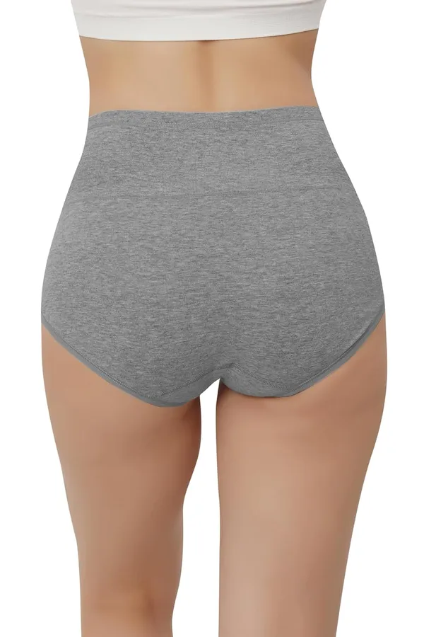 Grey_Super_High-Waisted_Organic_Cotton_Underwear_|Comfort_Meets_Style_|_Full_Coverage_Brief_Panty_|_Postpartum,_Home,_Leisure_&_Party_For_Women