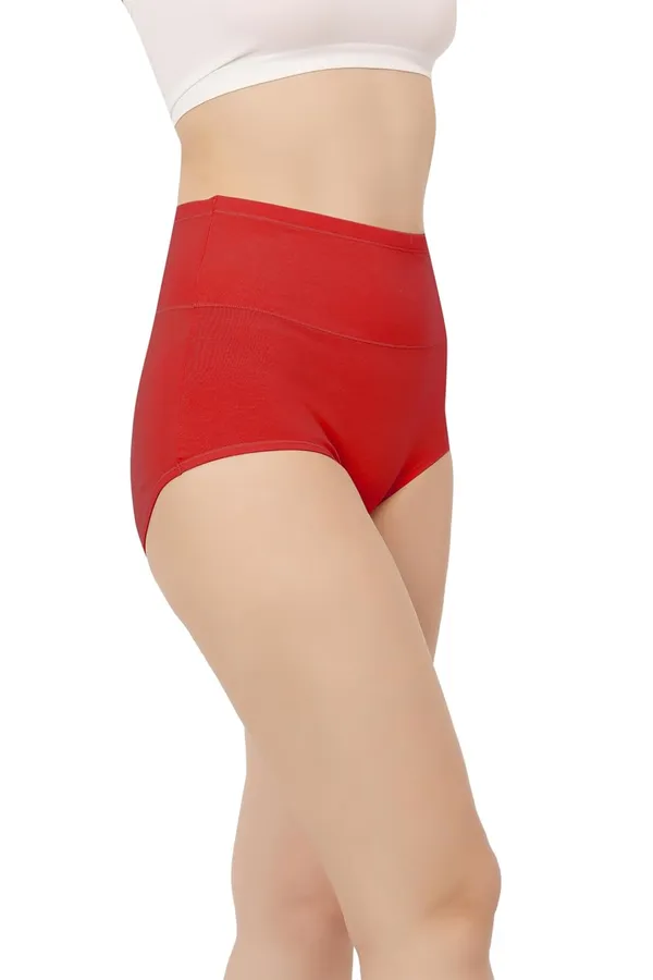 Red_Super_High-Waisted_Organic_Cotton_Underwear_|Comfort_Meets_Style_|_Full_Coverage_Brief_Panty_|_Postpartum,_Home,_Leisure_&_Party_For_Women