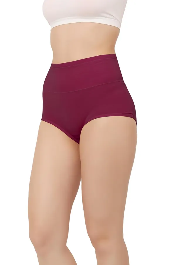 Wine_Super_High-Waisted_Organic_Cotton_Underwear_|Comfort_Meets_Style_|_Full_Coverage_Brief_Panty_|_Postpartum,_Home,_Leisure_&_Party_For_Women