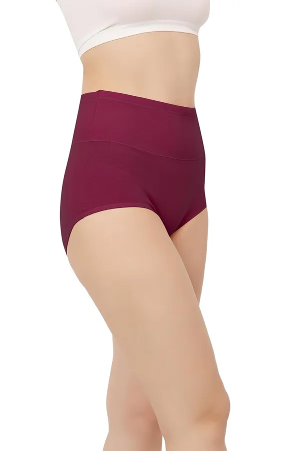 Wine_Super_High-Waisted_Organic_Cotton_Underwear_|Comfort_Meets_Style_|_Full_Coverage_Brief_Panty_|_Postpartum,_Home,_Leisure_&_Party_For_Women