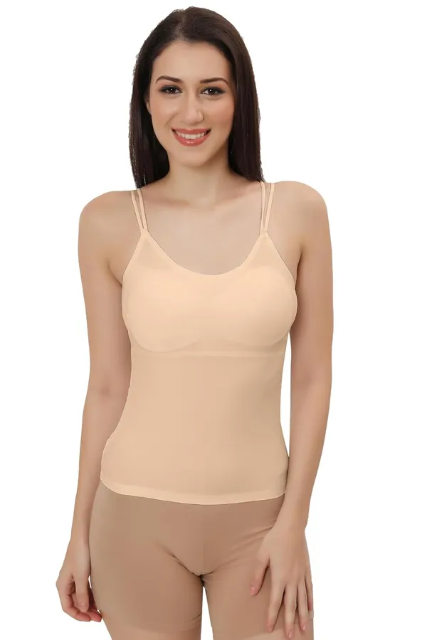 Beige_Silk_Smooth_Full_Camisole/Spaghetti-_Padded,_Wire-Free,_Quick_Dry,_Body_Fit_Design,_Comfy_&_Flexible_For_Women