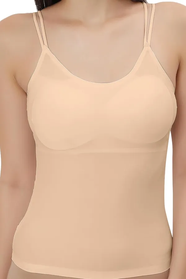 Beige_Silk_Smooth_Full_Camisole/Spaghetti-_Padded,_Wire-Free,_Quick_Dry,_Body_Fit_Design,_Comfy_&_Flexible_For_Women