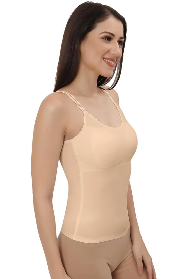 Beige_Silk_Smooth_Full_Camisole/Spaghetti-_Padded,_Wire-Free,_Quick_Dry,_Body_Fit_Design,_Comfy_&_Flexible_For_Women